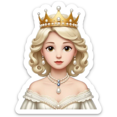 A refined Victorian queen with pearl crown, elegant gown, and composed regal posture.
 sticker