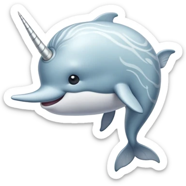 Cinematic Noble Narwhal Portrait Emoji, Poised and majestic, with a robust, streamlined body draped in mottled, silvery-gray skin, featuring a long, spiraled, ivory tusk and deep, thoughtful eyes that exude ancient oceanic wisdom, Simplified yet sharp and sophisticated features, highly detailed, glowing with a soft, ethereal arctic glow, high shine, intelligent and enigmatic, stylized with an air of mythical marine grandeur, focused and graceful, soft glowing outline, capturing the essence of a watchful and confident sea unicorn that appears ready to glide out of the screen with timeless authority! sticker