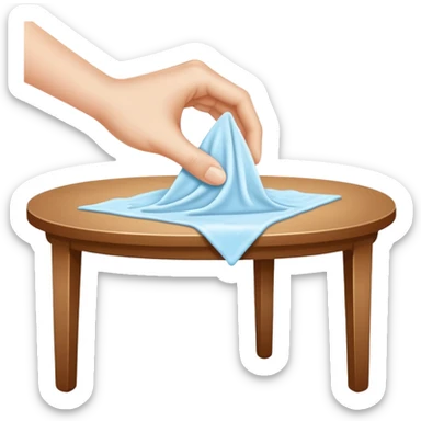 hand with a wet wipe cleaning a table sticker