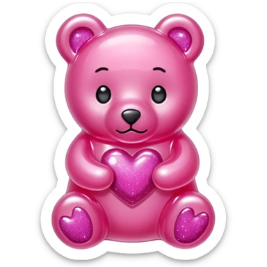 transparent pink gummy bear tender heart glitters pink sticker