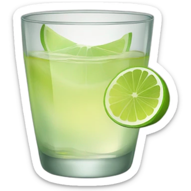 A single tequila glass with slice of green lemon piece on it sticker