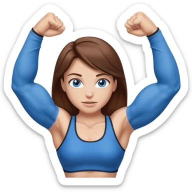 Girl with brown hair, blue eyes and really muscular arms, flexing her muscles sticker