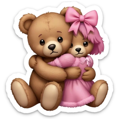 Teddy bear being sad and hugging his gf sticker