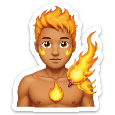 Upper body of a man with left nipple on fire sticker