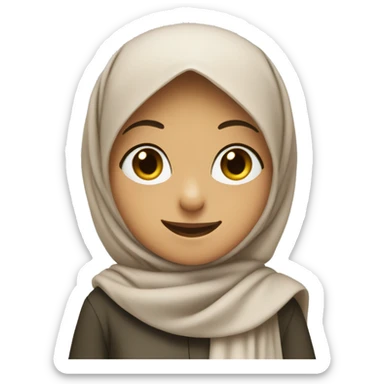 a gir with hijab smiling and holding the peace signe sticker