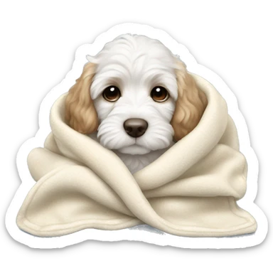 White cute cockapoo puppy sleep in blanket sticker