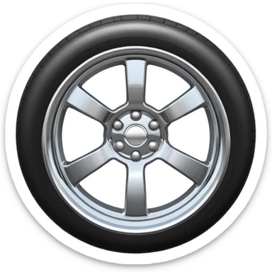 A chrome car wheel emoji, polished silver metal rim, smooth circular shape, minimal futuristic design, soft reflections, iOS emoji style, centered on white background, ultra clean look sticker