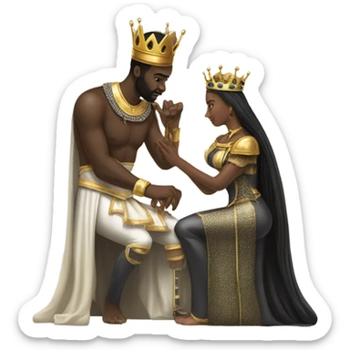 Black king putting ring on his Caucasian queens finger while on one knee sticker