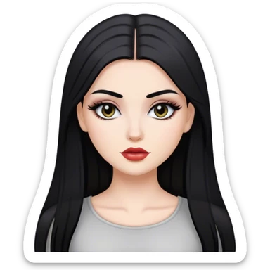 White girl with black straight hair and with makeu sticker