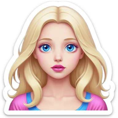 A cinematic realistic blonde with long hair, blue eyes and pink lips stands and watches the planets rotate sticker
