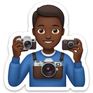 Make a a fully jet black person hold  camera sticker