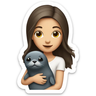 brunette girl with a cute little seal sticker
