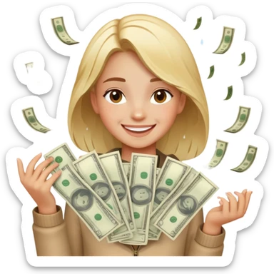 girl raining money sticker