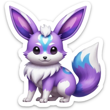 Shiny White with Violet and Indigo markings and nebula markings Eevee-Minccino-Zangoose-Pokémon-Fakémon-fusion-hybrid-creature sticker