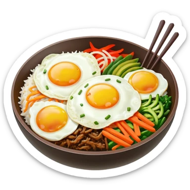 korean bibimbap. on th top, it has one fried-egg sticker