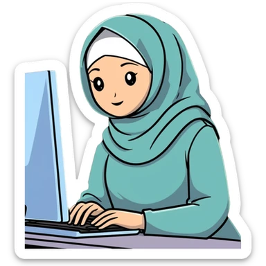 girl wearing hijab as computer science engineer working with metaverse digital world sticker
