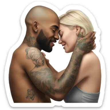 intimate moment between lovers, photo Realistic Couple with tattoos  sticker