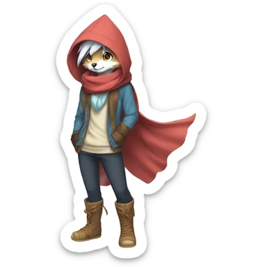 Anthro Sona Fakemon with a scarf and a hood Full Body sticker