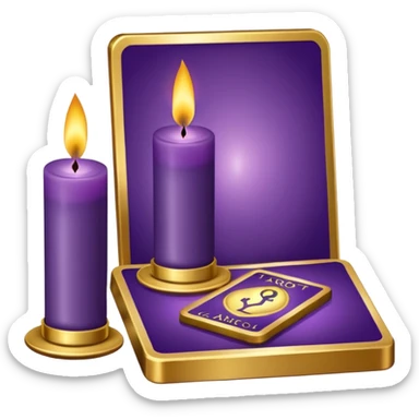 A purple deck of tarot cards and a one candle nearby sticker