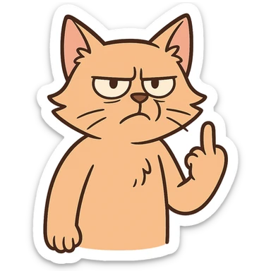 cat showing middle finger, cartoon style, no background sticker