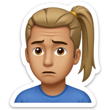 Distraught man with ponytail sticker