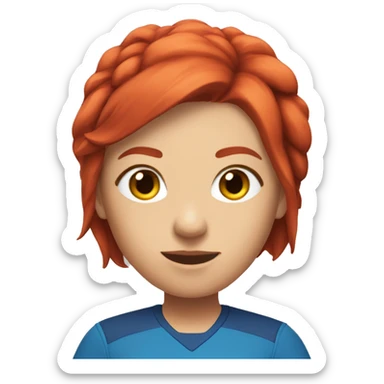 a female esports coach with red hair and blue shirt.  sticker