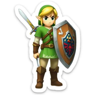 Zelda link standing with sword and shield sticker