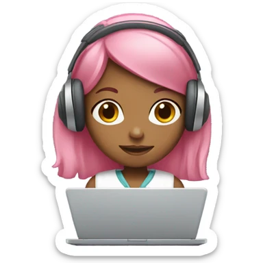 girl with pink hair and headphones on a laptop  sticker