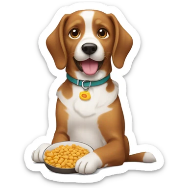 dog with treats in dog bowl sticker