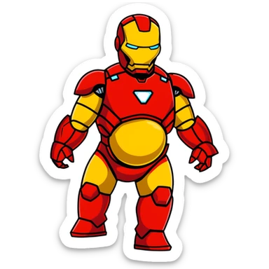 Iron Man with a pregnant belly, wearing red and gold armor suit sticker