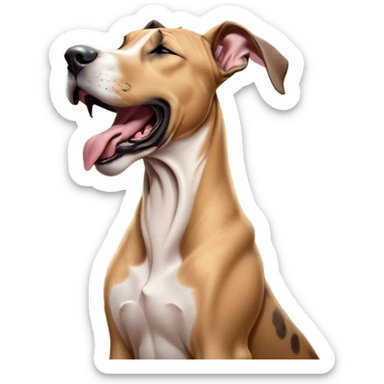 Cinematic Cute Yawning Fawn Great Dane Portrait Emoji, Head tilted slightly with a dramatic, wide-open yawn, revealing a smooth fawn coat with a refined texture, floppy ears slightly drooping, round amber eyes barely open in drowsy contentment, Simplified yet irresistibly adorable features, highly detailed, glowing with a soft, cozy glow, high shine, relaxed yet expressive, stylized with a touch of whimsy, bright and endearing, soft glowing outline, capturing the essence of a sleepy yet affectionate guardian, so drowsy it feels like it could stretch out of the screen and curl up for a nap! sticker