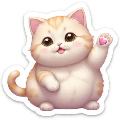 Cinematic chubby pastel kitten, big round eyes full of wonder, tiny paws reaching up, soft fluffy fur glowing in warm light, delicate heart-shaped nose, irresistibly cute and snuggly. sticker