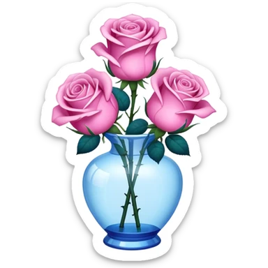 blue roses in transprent pink vase  sticker