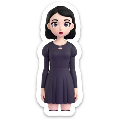 goth girl, pale skin, black hair, dramatic eyeshadow, black dress, 3D emoji style sticker