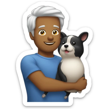 menino magro correndo com um porco de pelo preto sticker