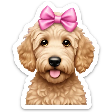 Puppy golden doodle with pink bows sticker
