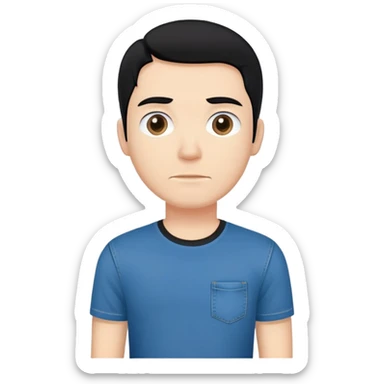 man with black hair, blue jeans, black t-shirt, neutral expression, facing forward sticker