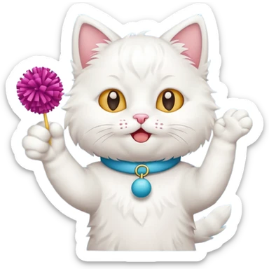 cheerleading white cat with pom pom sticker
