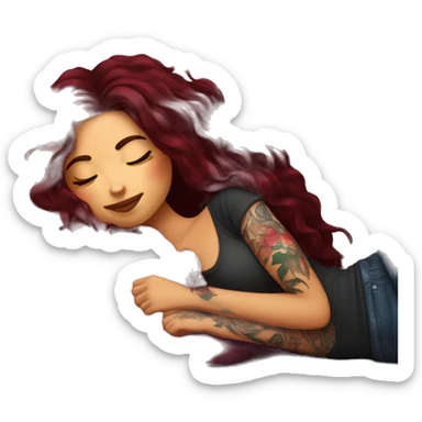 Beautiful tattooed burgundy long haired woman napping on sofa sticker