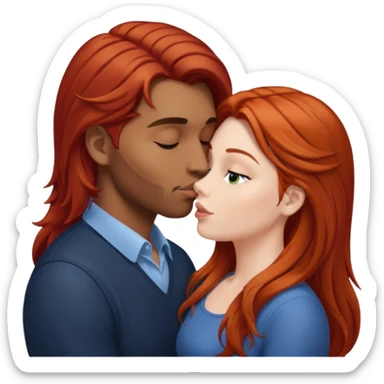 mujer pelirroja pelo largo besando a un hombre de pelo café sticker