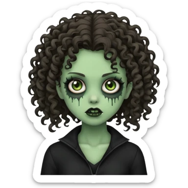 Brunette zombie girl in horror zombie green With curly hair and black clothes  sticker