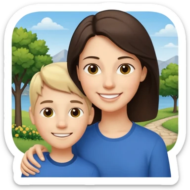 Matka brunetka se raduje se svým dvanáctiletým blonďák synem sticker