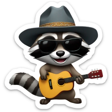 racoon with sunglasses cowboy hat playing a guitar sticker