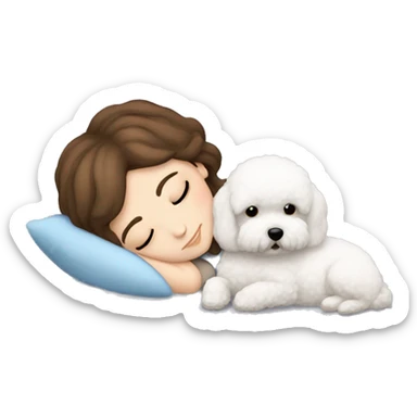 White girl brown hair sleeping with Mini Bichon sticker