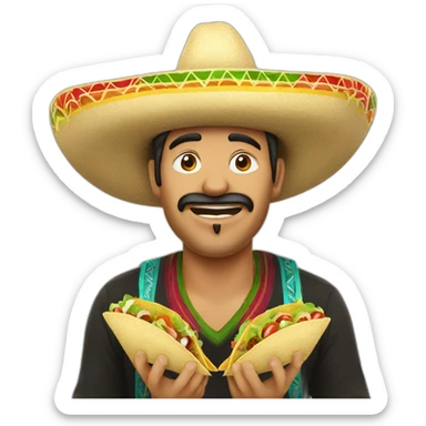 Mexican man eating taco whilst wearing sombrero sticker