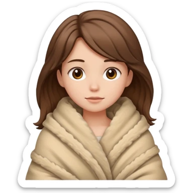 brown haired girl wrapped up in fluffy beige blanket sticker