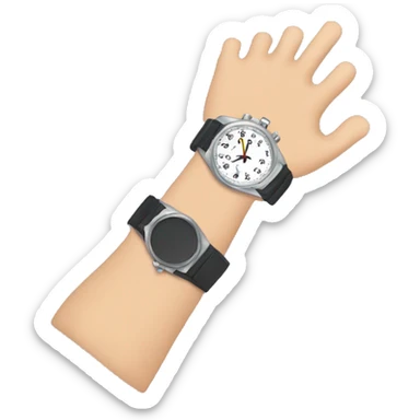 Wrist with a watch and a finger of the other hand pointing on the watch  sticker