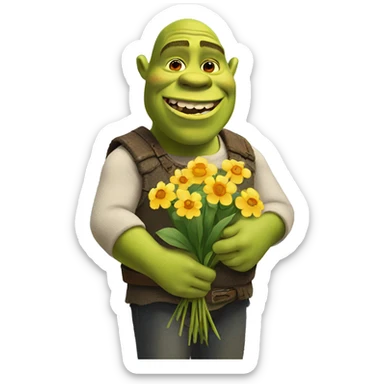 Shrek holding flowers sticker