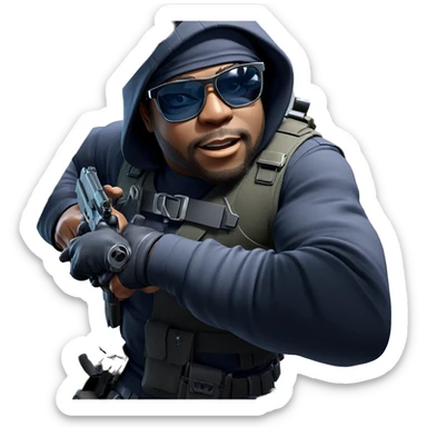 tough guy with gun ready sticker