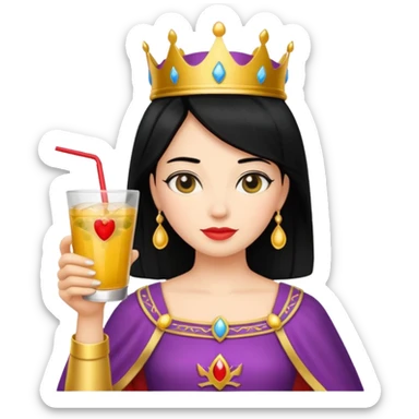 black haired queen with drink sticker